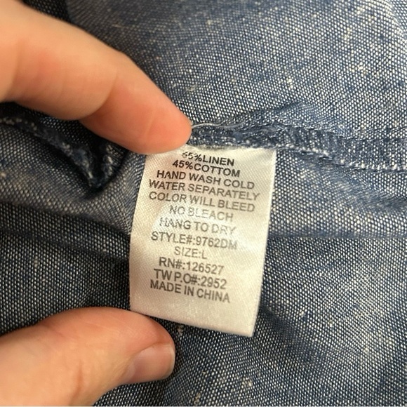 Alythea Chambray Ruffle Linen Sundress Blue Sleeveless Dress Women’s Large - Picture 4 of 11